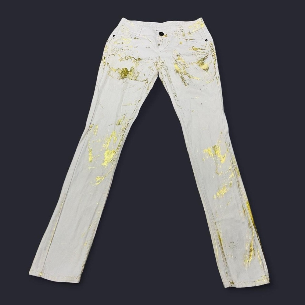 Vanilla Star Women's Skinny Jeans - White with Gold Accents